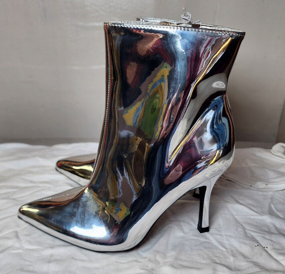 New A New Day Women High Heel Ankle Boots Silver Shiny Pointed Toe Boots Sze 7.5 - Picture 4 of 7